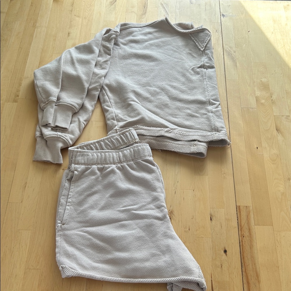 Aerie Soft Cream Pullover and shorts set.